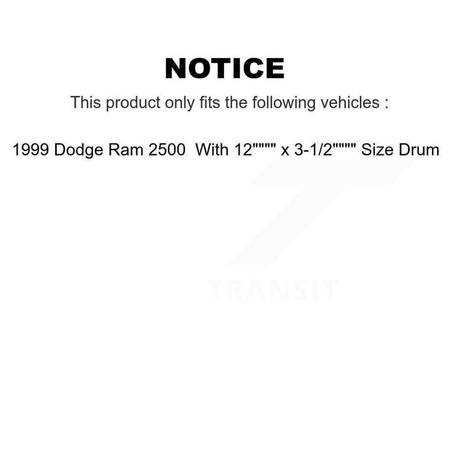 Front Rear Ceramic Brake Pads And Drum Shoes Kit For 1999 Dodge Ram 2500 With 12" x 3-1 2" Size KCN-100312