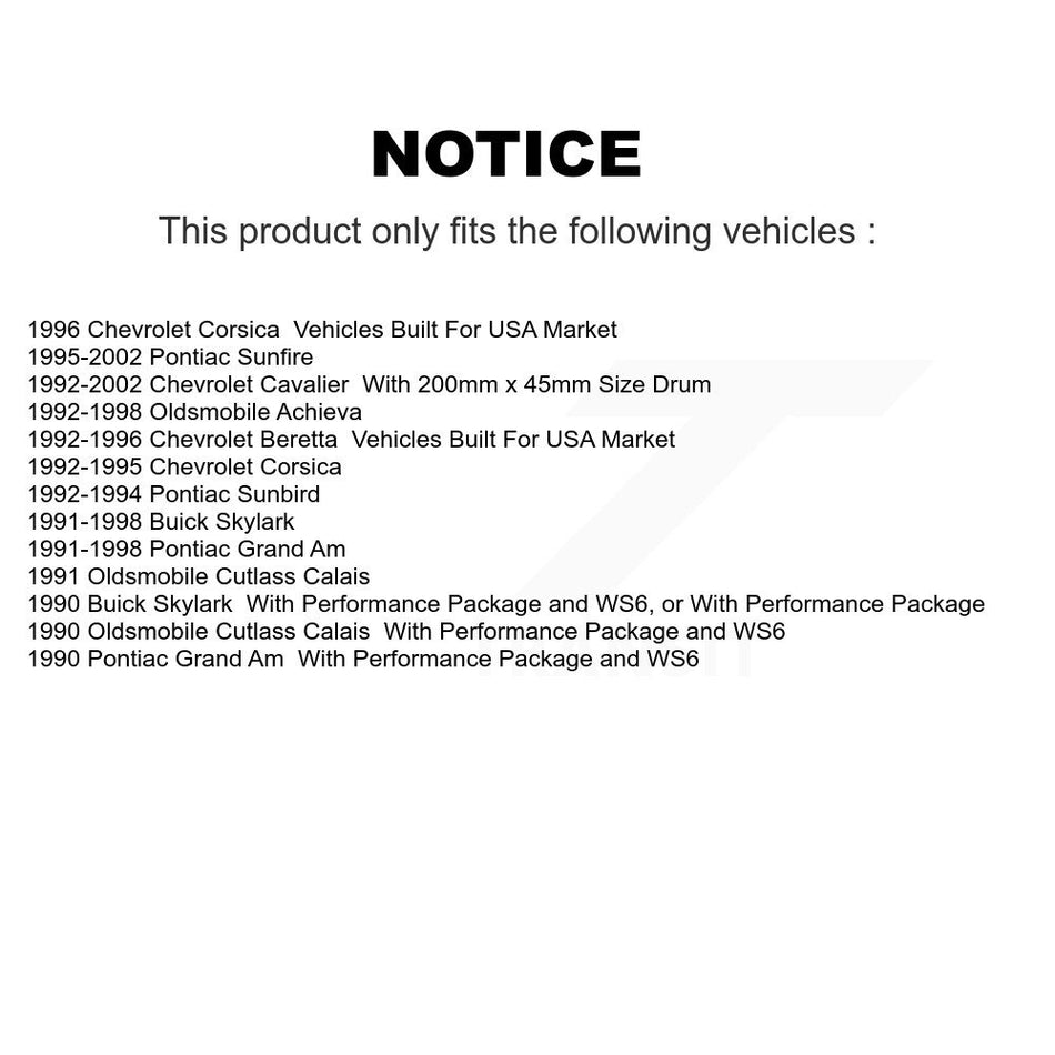 Front Rear Ceramic Brake Pads And Drum Shoes Kit For Chevrolet Cavalier Pontiac Sunfire Grand Am Buick Skylark Corsica Oldsmobile Achieva Beretta Sunbird Cutlass Calais KCN-100754