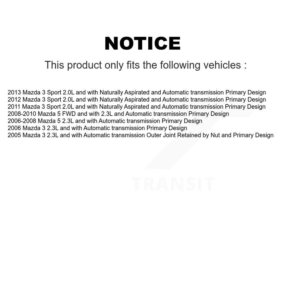 Front CV Axle Drive Shaft Complete Assembly Kit For Mazda 5 3 Sport KCV-100017