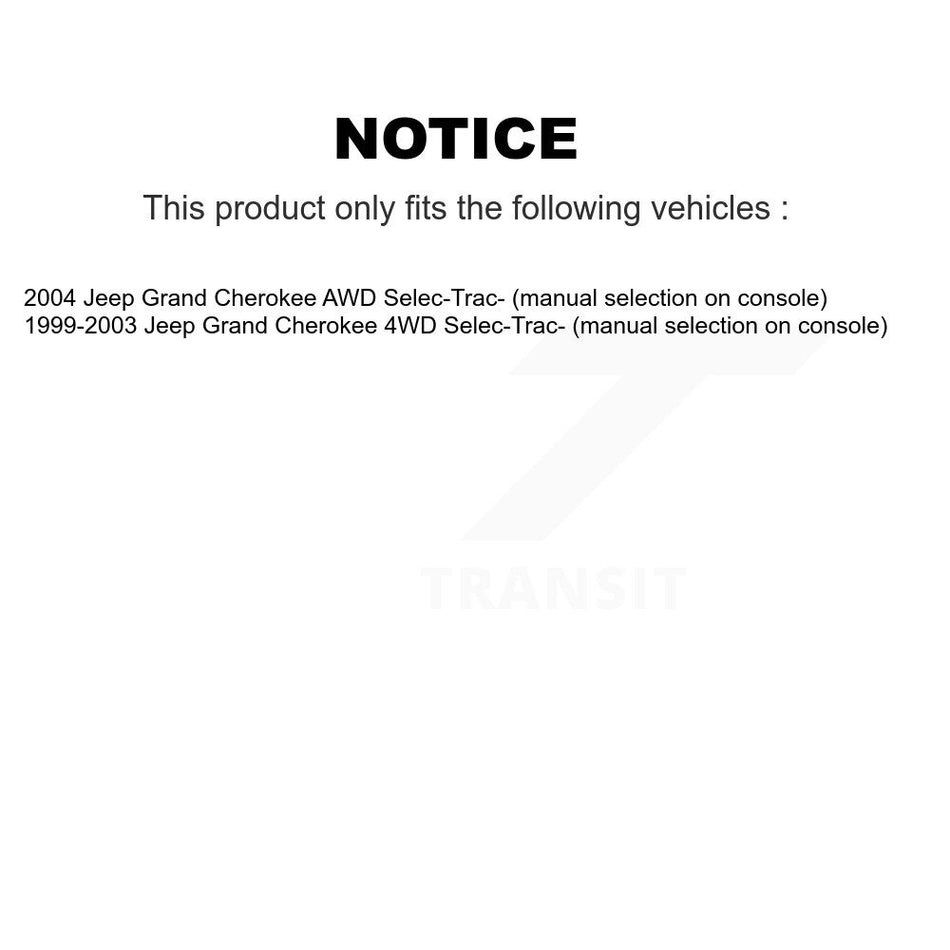 Front CV Axle Shaft Kit For Jeep Grand Cherokee Selec-Trac- (manual selection on console) KCV-100030
