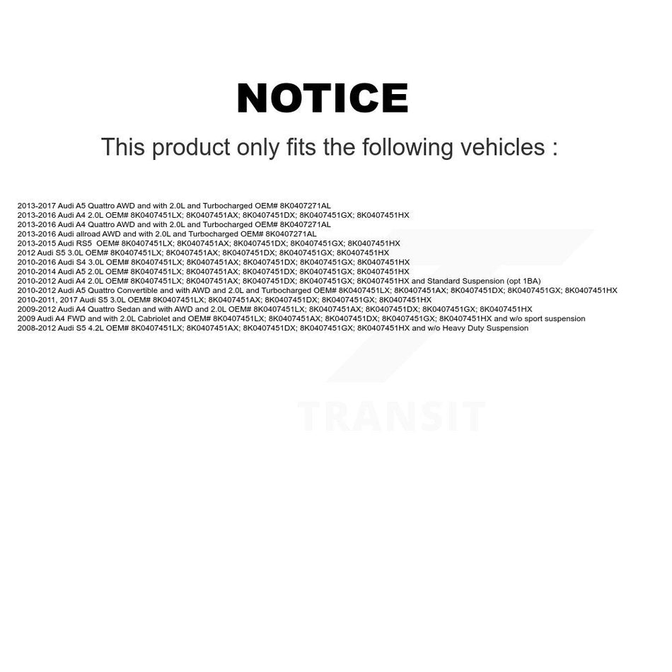Front CV Axle Drive Shaft Complete Assembly Kit For Audi A4 Quattro A5 S4 S5 allroad RS5 KCV-100081