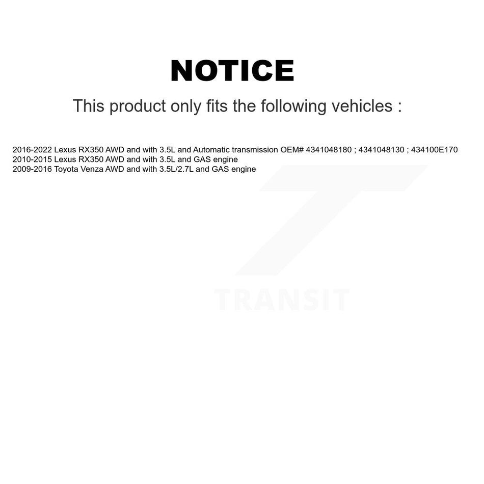 Front CV Axle Drive Shaft Assembly Kit For Toyota Lexus RX350 Venza Highlander RX350L KCV-100119