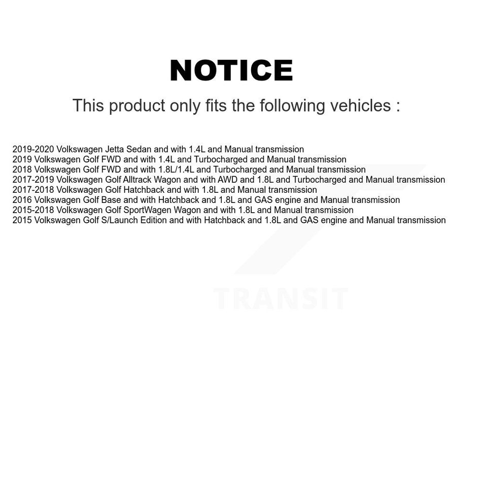 Front CV Axle Drive Shaft Assembly Kit For Volkswagen Golf Jetta SportWagen Alltrack KCV-100320