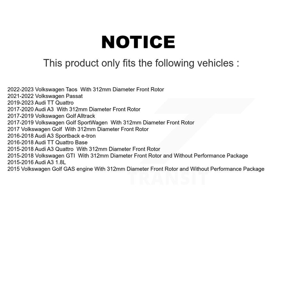 Front Drill Slot Brake Rotor Ceramic Pad Kit For Volkswagen Golf Taos SportWagen Audi GTI KDA-100278