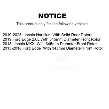 Front Rear Drill Slot Disc Brake Rotor Ceramic Pad Kit For Ford Edge Lincoln Nautilus MKX KDT-100249