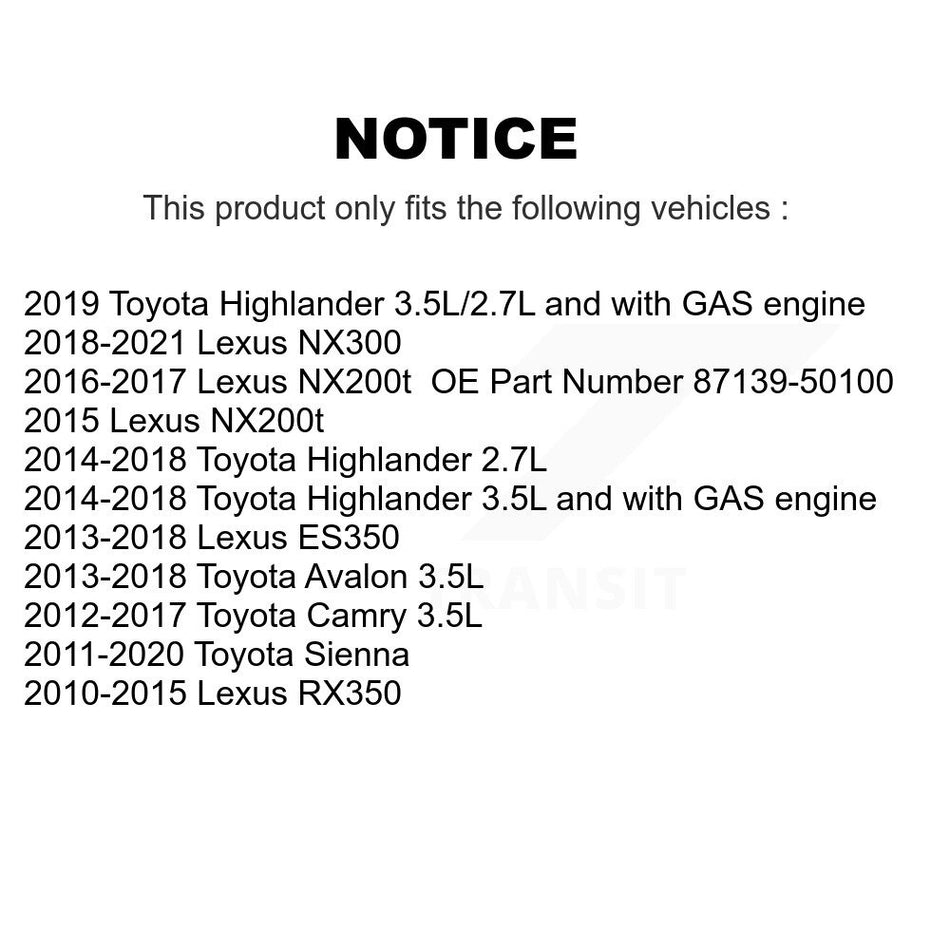 1x Air + 1x Cabin + 1x Engine Cartridge Oil Filter (3 Total) Kit For Toyota Sienna Lexus KFM-100391