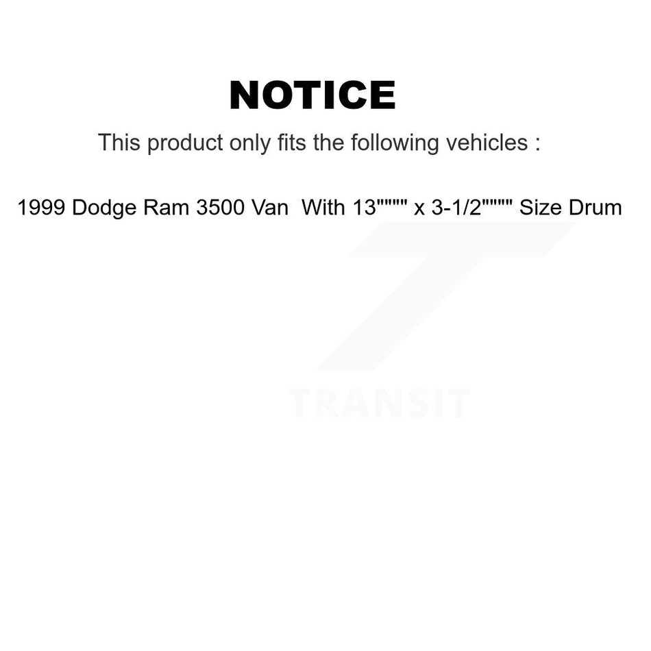 Front Rear Semi-Metallic Brake Pads And Drum Shoes Kit For 1999 Dodge Ram 3500 Van With 13" x 3-1 2" Size KFN-100217