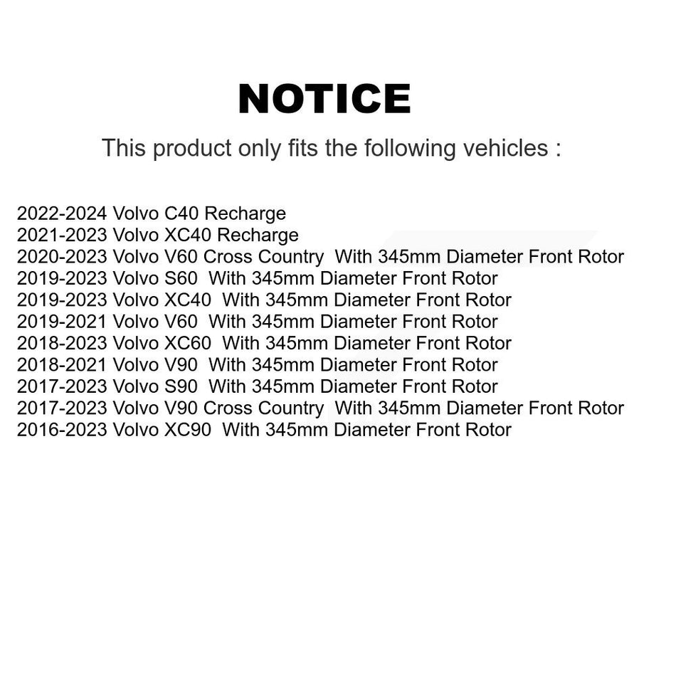 Front Coated Disc Brake Rotors Pair For Volvo XC90 XC60 XC40 S90 S60 V90 Cross Country V60 With 345mm Diameter Rotor KG-101609