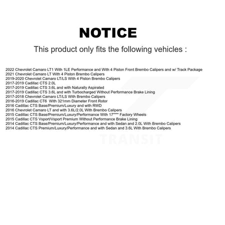 Front Coated Disc Brake Rotor Semi-Metallic Pad Kit For Chevrolet Camaro Cadillac CTS CT6 KGA-100048