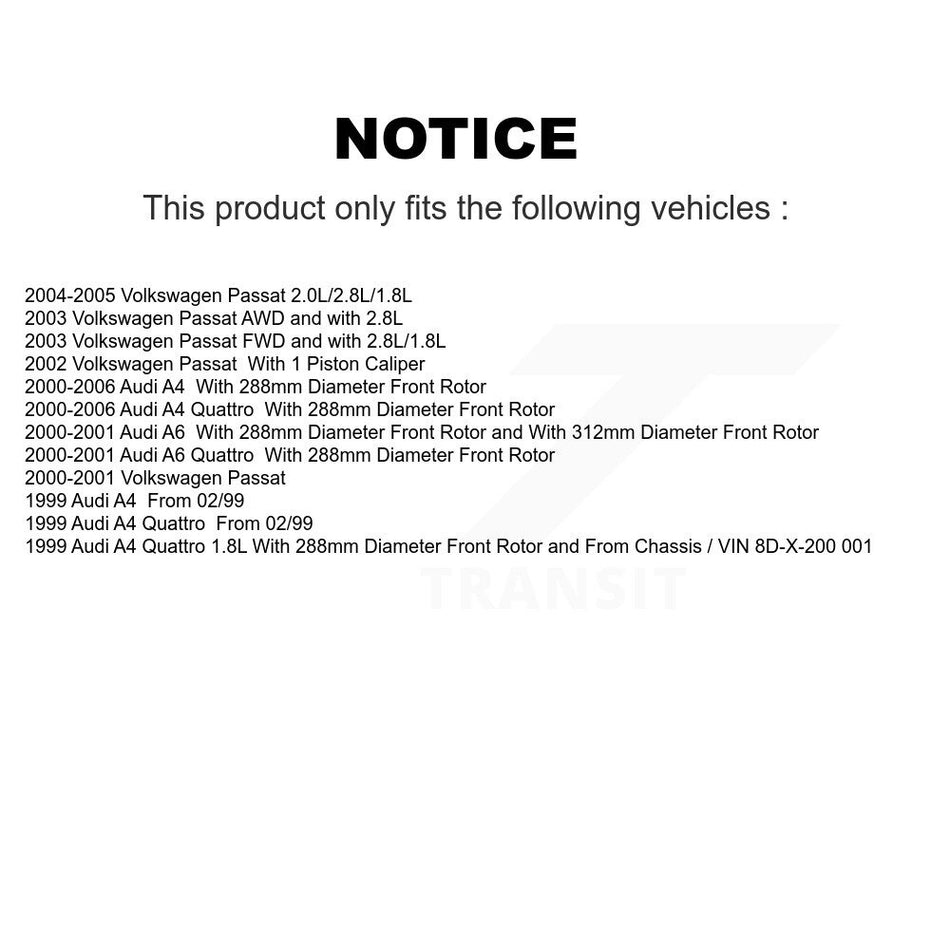 Front Coated Brake Rotor & Semi-Metallic Pad Kit For Audi A4 Quattro Volkswagen Passat A6 KGA-100499