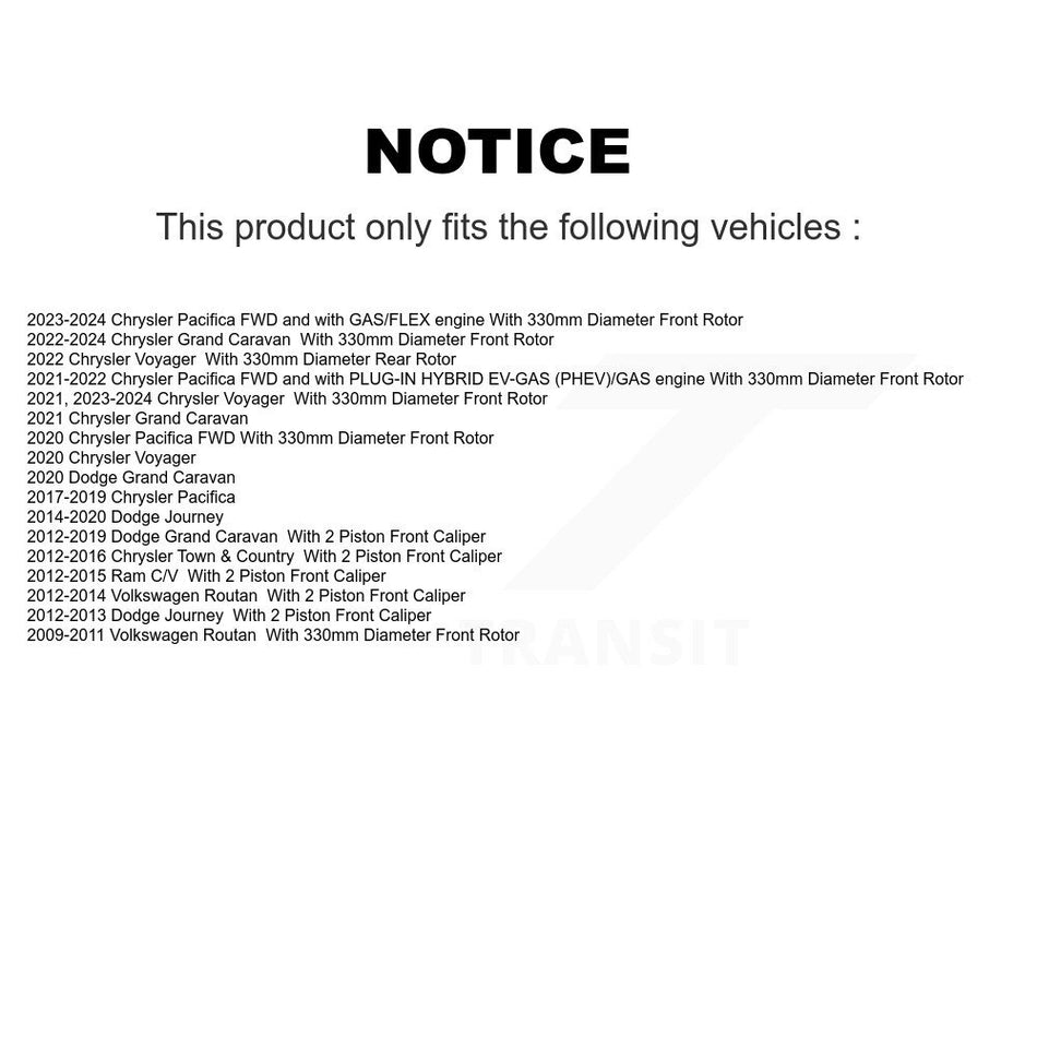 Front Coat Brake Rotors Ceramic Pad Kit For Dodge Grand Caravan Journey Chrysler Pacifica KGA-100763