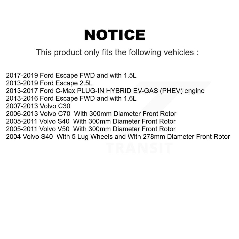 Front Coated Disc Brake Rotor Ceramic Pad Kit For Ford Escape Volvo C-Max S40 C30 V50 C70 KGA-100892