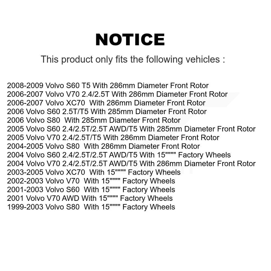 Front Rear Semi-Metallic Pads And Coated Disc Brake Rotors Kit For Volvo S60 XC70 V70 S80 KGA-101491