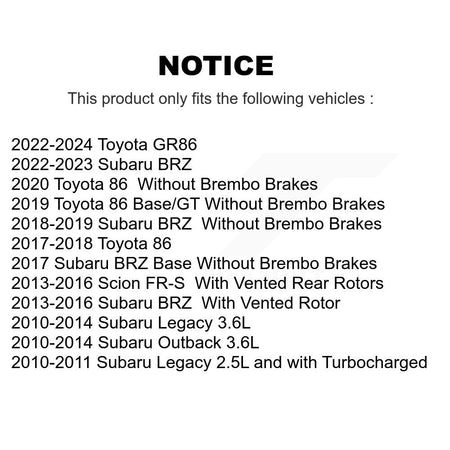 Rear Coat Brake Rotors Ceramic Pad Kit For Subaru Outback Legacy BRZ Scion FR-S Toyota 86 KGA-103736