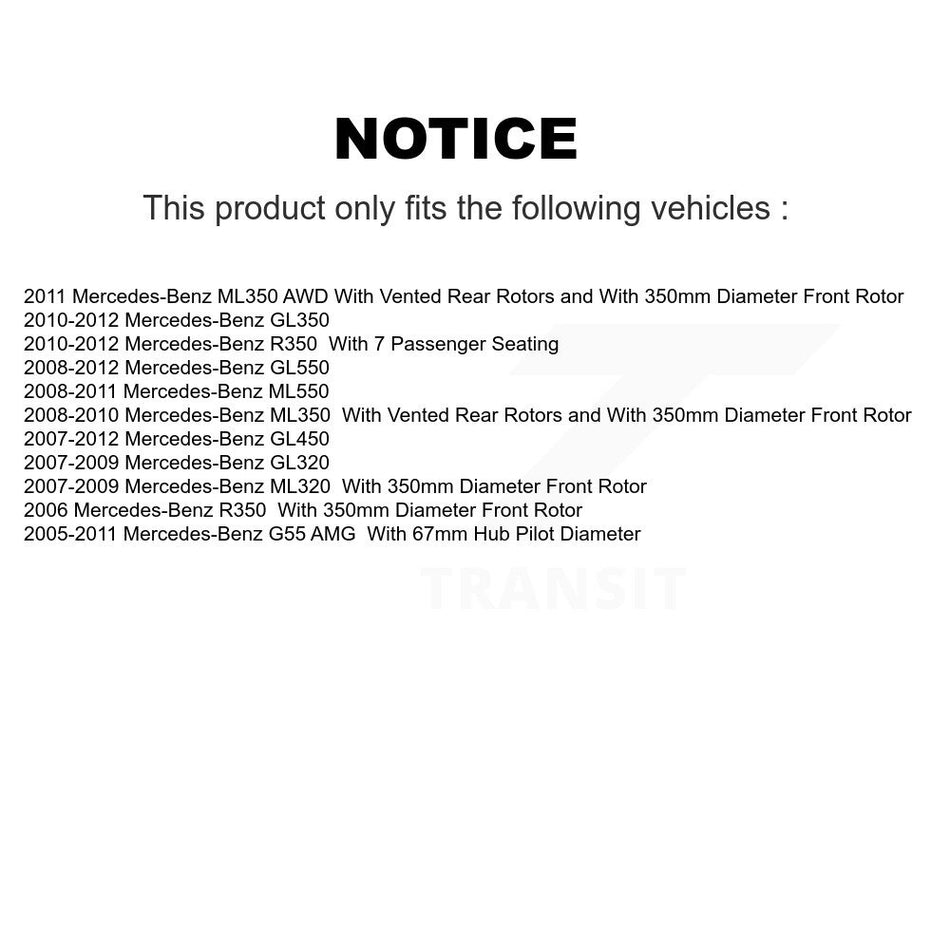 Front Coated Disc Brake Rotors And Semi-Metallic Pads Kit For Mercedes-Benz ML350 GL450 R350 GL550 ML320 GL350 ML550 GL320 KGF-100327