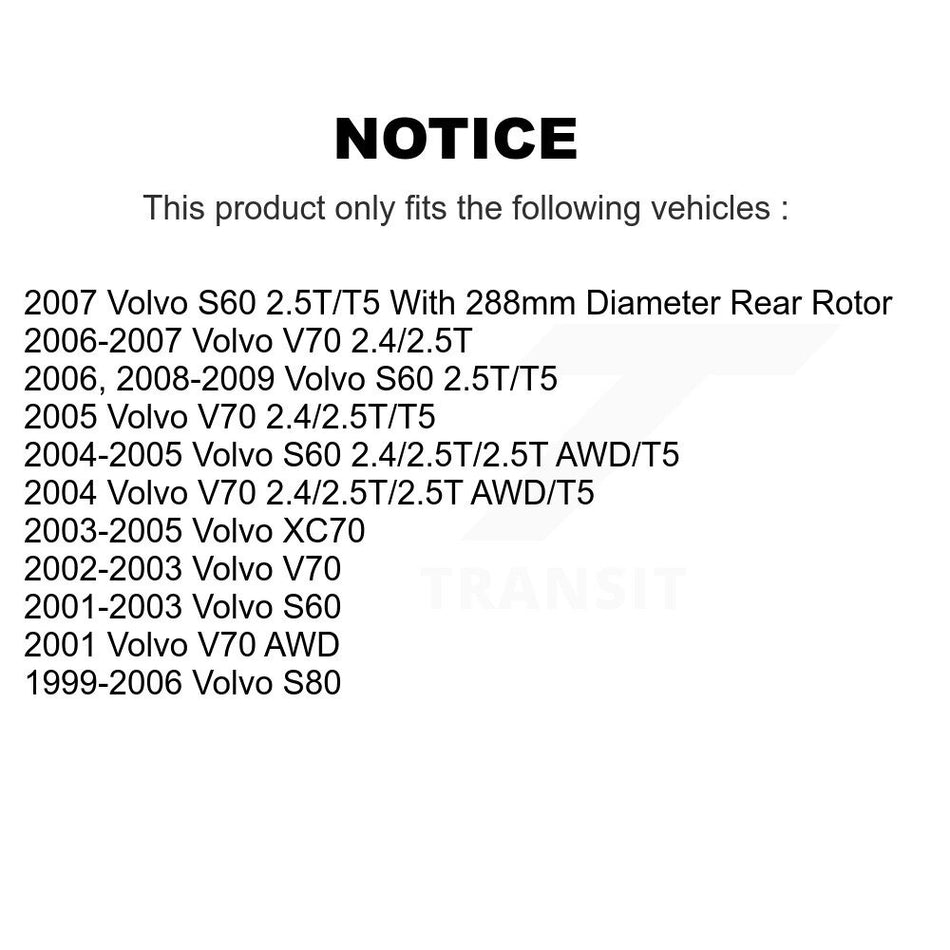 Rear Disc Coated Rotors Semi-Metallic Pads And Parking Brake Shoes Kit For Volvo XC70 S80 KGF-103626