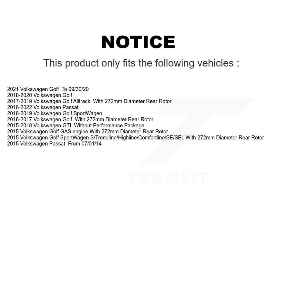 Rear Coat Brake Rotors Ceramic Pad Kit For Volkswagen Golf SportWagen Passat GTI Alltrack KGT-101938