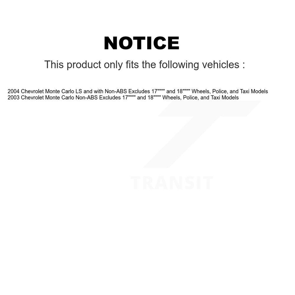 Front Disc Rotors Brake Pads Bearings Control Arms Shock Assembly Suspension Link Kit (15Pc) For 2003 Chevrolet Monte Carlo Non-ABS Excludes 17" 18" Wheels Police Taxi Models KM-100017