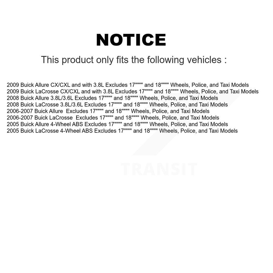 Front Disc Rotors Brake Pads Hub Bearings Control Arms Tie Rod Shock Assembly Suspension Link Kit (15Pc) For Buick LaCrosse Allure Excludes 17" 18" Wheels Police Taxi Models KM-100205