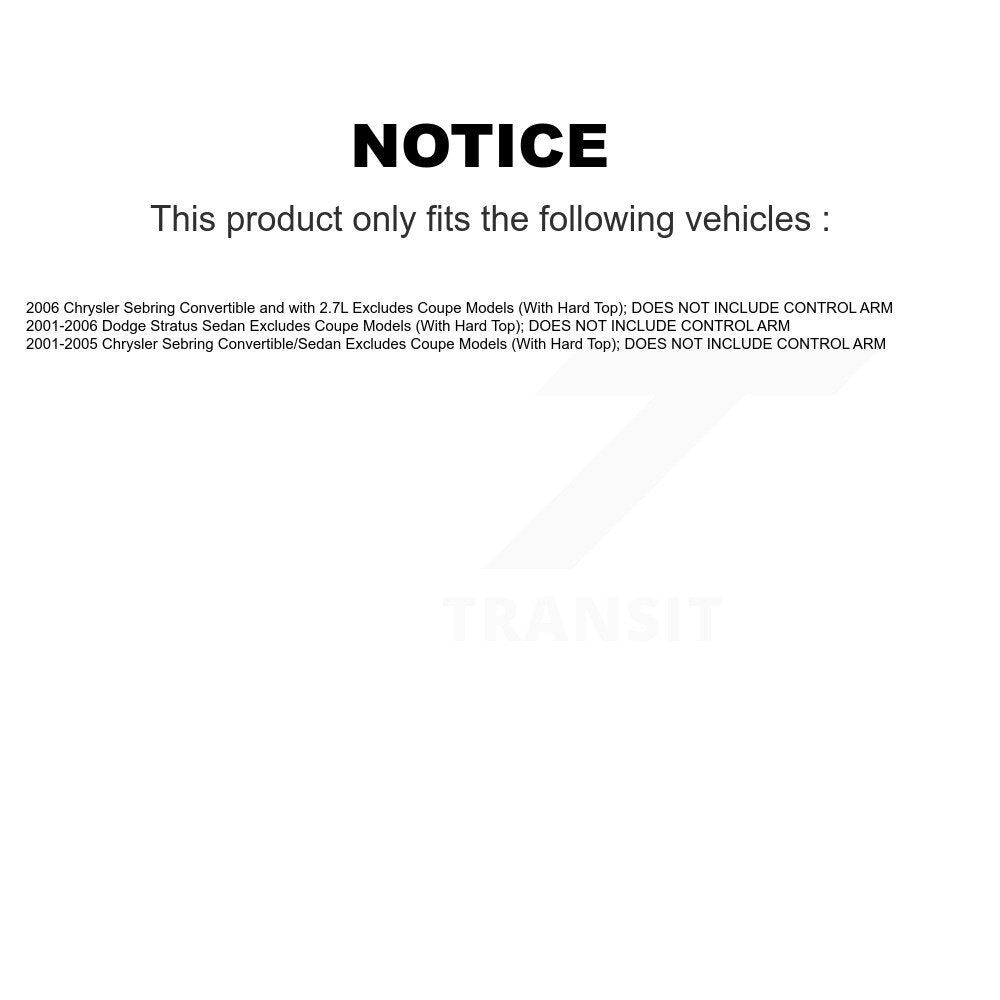 Front Rotor Brake Pad Bearing Arm Suspension Kit (15Pc) For Chrysler Sebring Dodge Stratus KM-100394