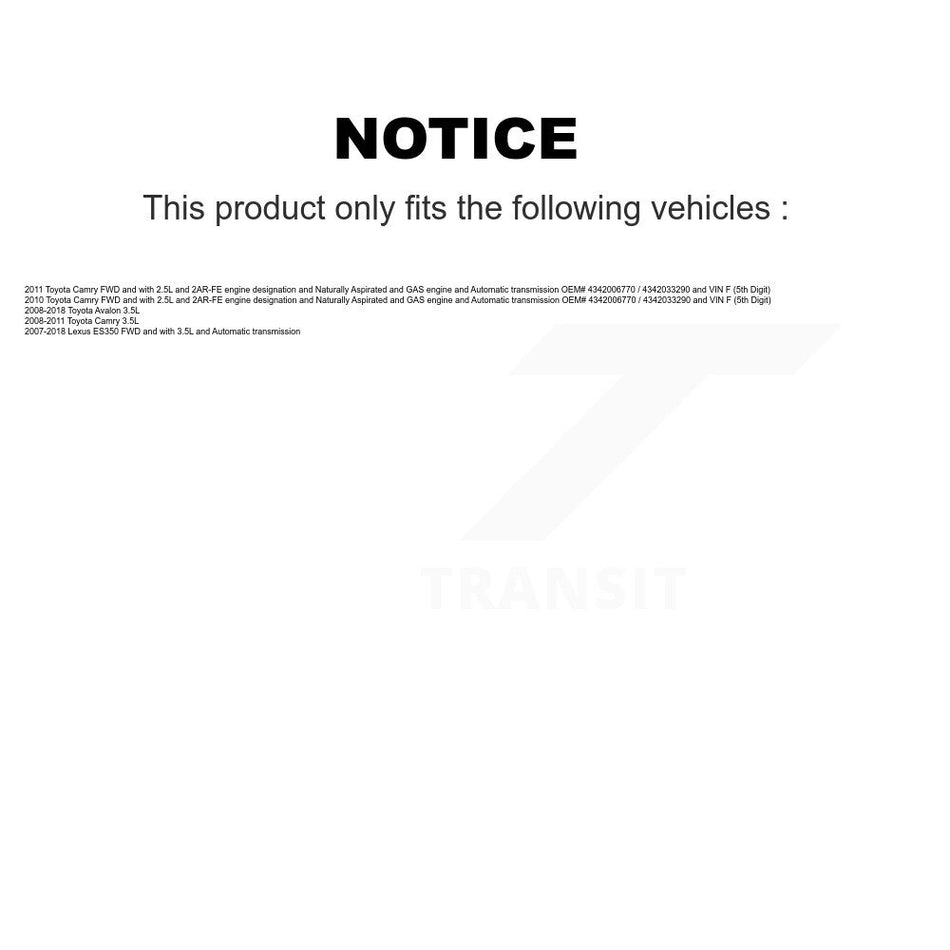Front Left CV Axle Drive Shaft And Wheel Bearing Kit For Toyota Camry Lexus ES350 Avalon KN7-100154