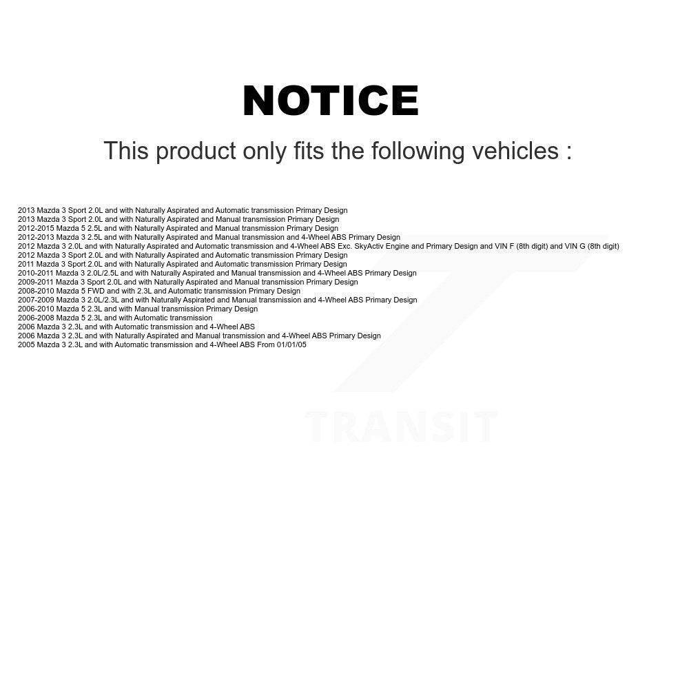 Front Left CV Axle Drive Shaft Complete Assembly And Bearing Kit For Mazda 3 5 Sport KN7-100176