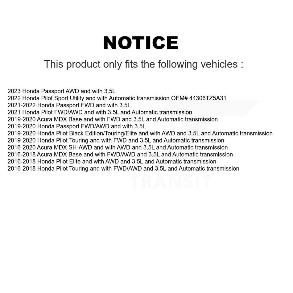 Front Left CV Axle Drive Shaft And Wheel Bearing Kit For Honda Pilot Acura MDX Passport KN7-100210