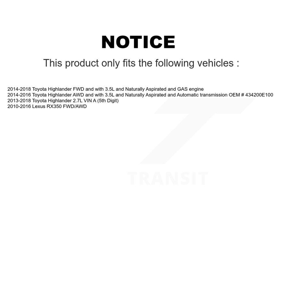 Front Left CV Axle Drive Shaft Assembly And Bearing Kit For Toyota Highlander Lexus RX350 KN7-100217