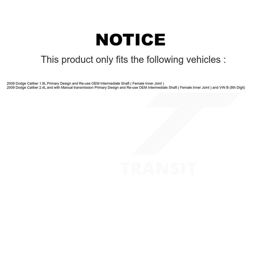 Front Right CV Axle Shaft Bearing Kit For Dodge Caliber Primary Design VIN B (8th Digit) KN7-100273