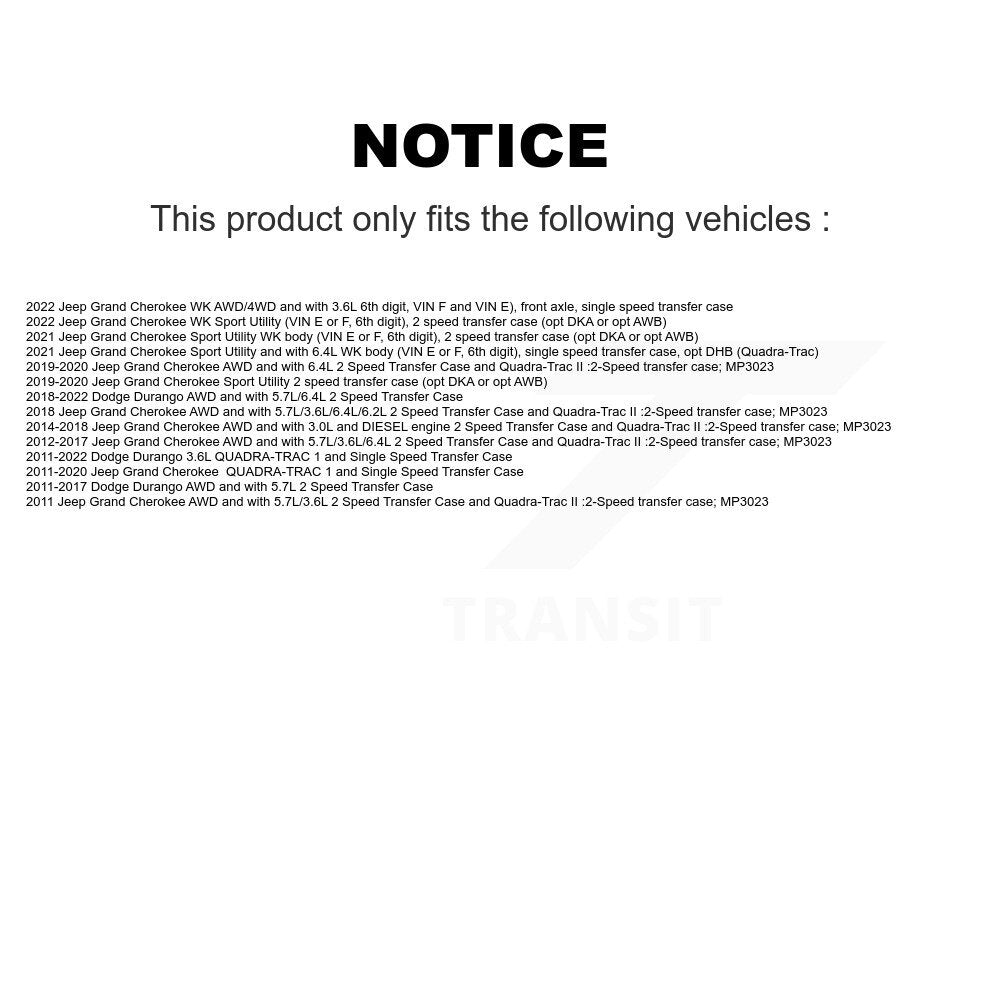 Front Right CV Axle Drive Shaft And Bearing Kit For Jeep Grand Cherokee Dodge Durango WK KN7-100291