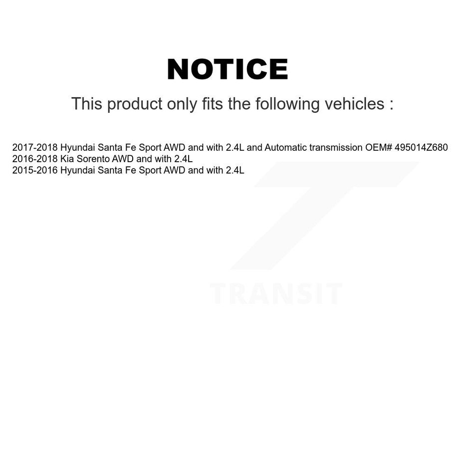 Front Right CV Axle Drive Shaft And Bearing Kit For Hyundai Santa Fe Sport Kia Sorento KN7-100315