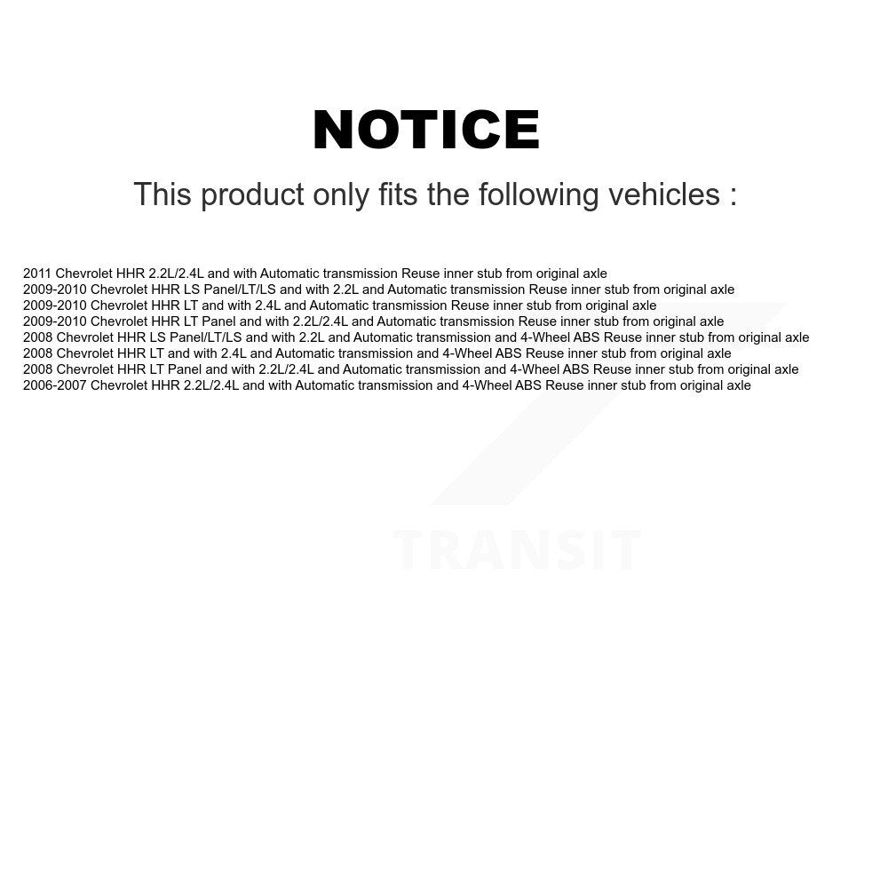 Front Right CV Axle Drive Shaft And Complete Hub Bearing Assembly Kit For Chevrolet HHR KN7-100339