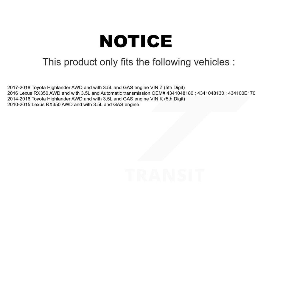Front Right CV Axle Drive Shaft And Wheel Bearing Kit For Toyota Highlander Lexus RX350 KN7-100667