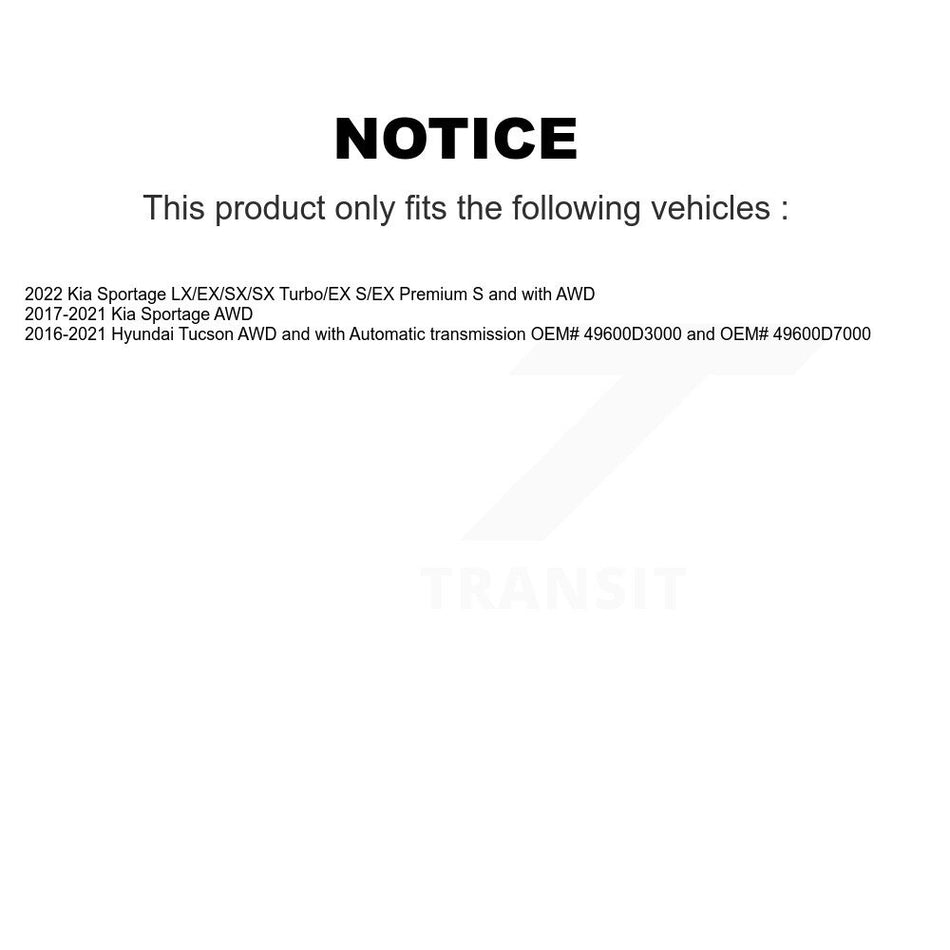 Rear CV Axle Drive Shaft And Hub Bearing Assembly Kit For Hyundai Tucson Kia Sportage KN7-100713