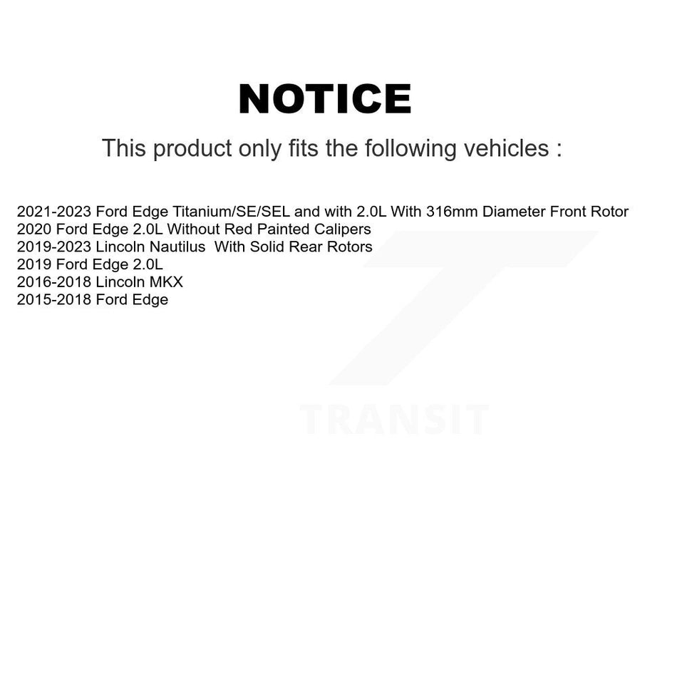 Front Ceramic Rear Semi-Metallic Disc Brake Pads Kit For Ford Edge Lincoln Nautilus MKX KNF-100237