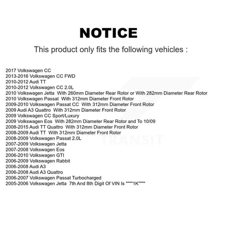 Front Semi-Metallic Rear Ceramic Disc Brake Pads Kit For Volkswagen Jetta Rabbit Audi CC KNF-100716