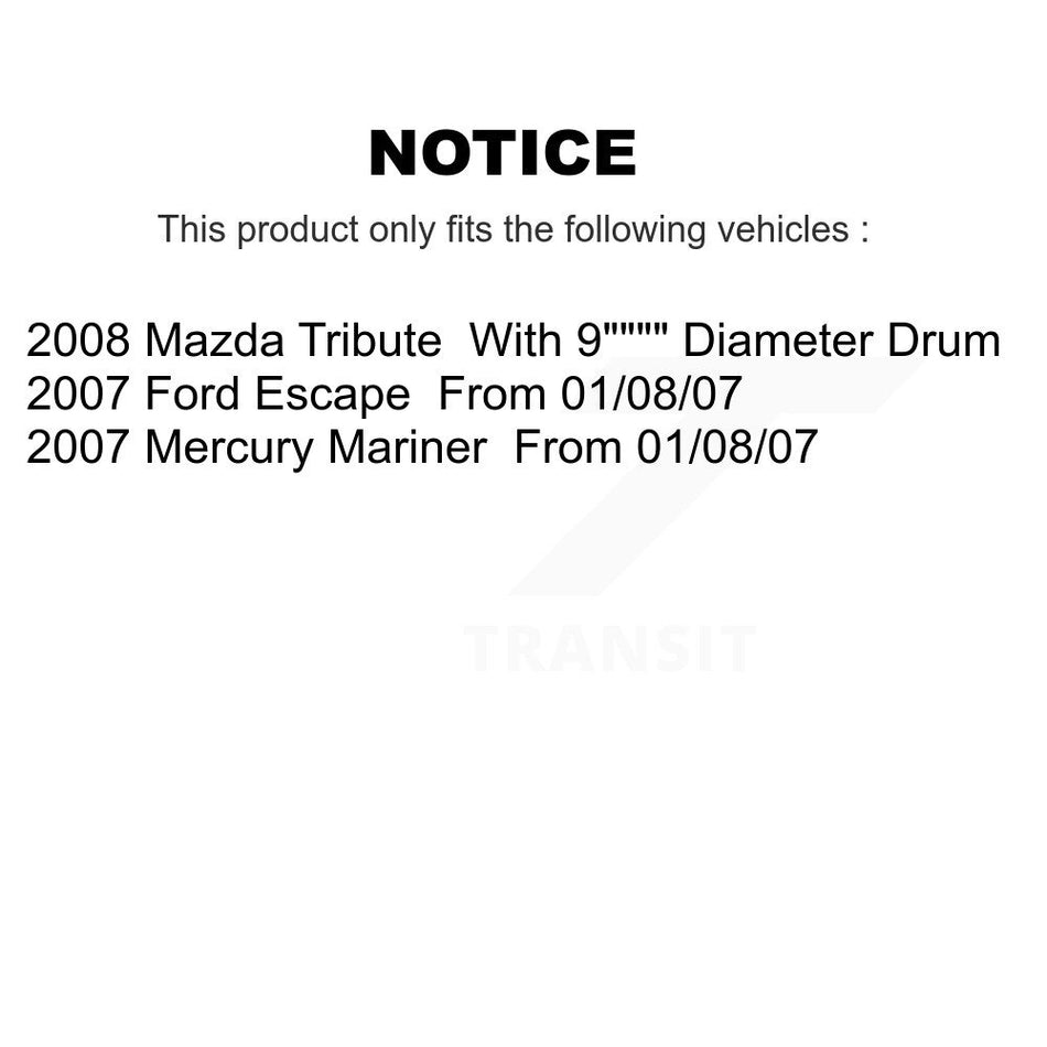 Rear Drum Brake Shoe With Hardware Kit For 2007 Ford Escape Mercury Mariner From 01/08/07 KNH-100133
