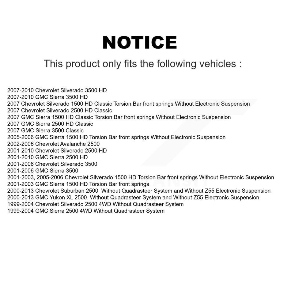 Front Suspension Shock Absorber And TOR Link Kit For Chevrolet Silverado 2500 HD GMC Sierra 3500 Classic 1500 Suburban Yukon XL Avalanche KSS-100027