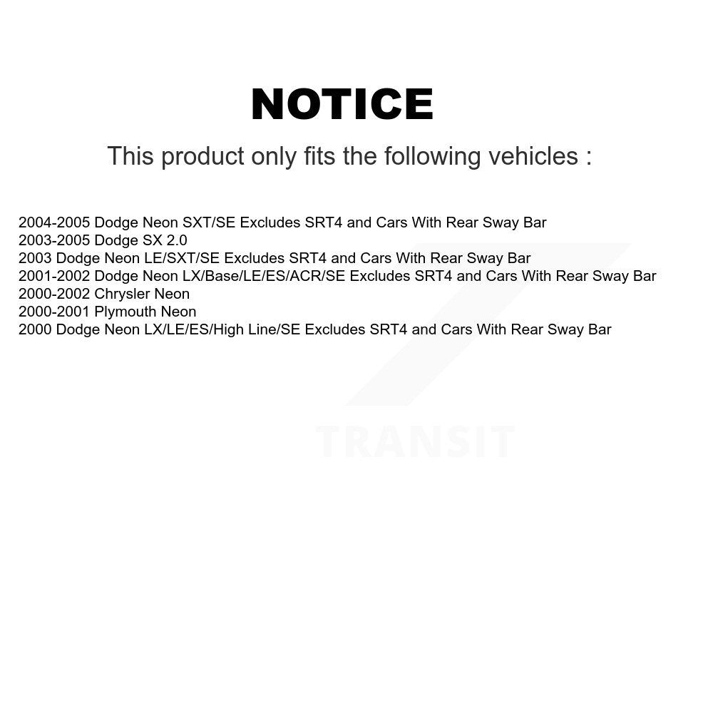 Rear Complete Shock Assembly And TOR Link Kit For Neon Dodge Chrysler Plymouth SX 2.0 KSS-104225