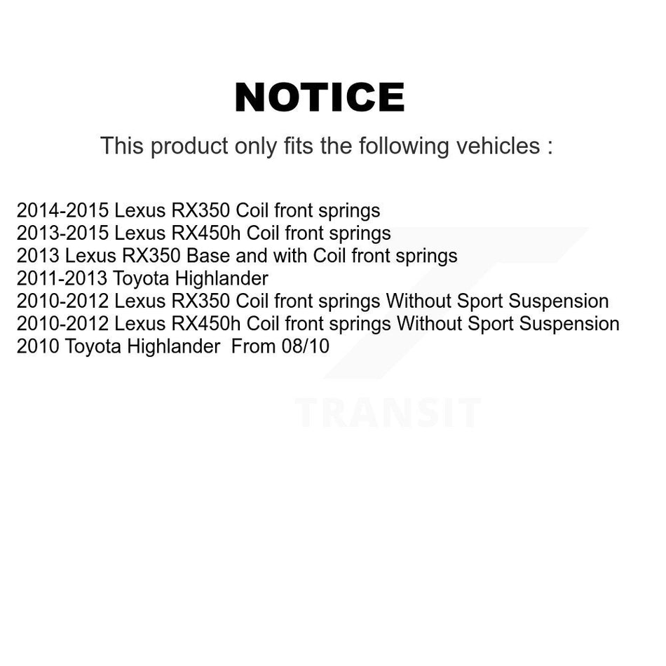 Front Strut And TOR Link Kit For Lexus RX350 Toyota Highlander RX450h KSS-106005