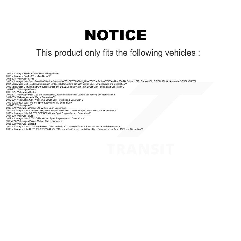 Front Strut And TOR Link Kit For Volkswagen Jetta Passat Golf Beetle Rabbit Eos CC KSS-106417