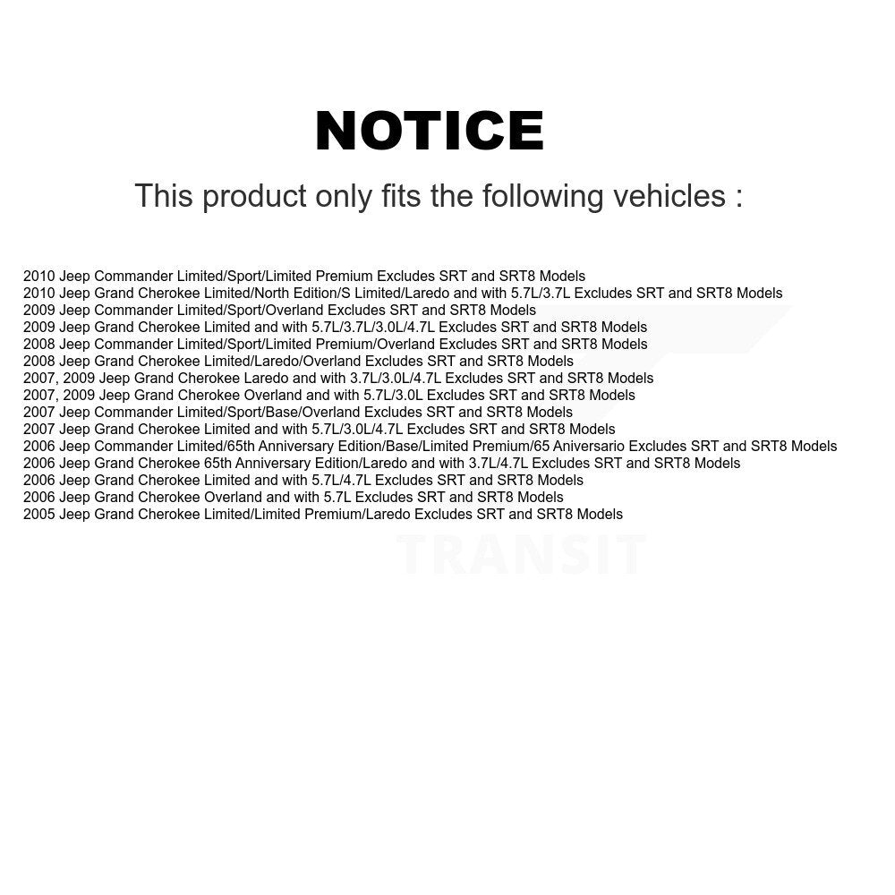 Front Rear Complete Strut Shock & TOR Bar Link Kit (8Pc) For Jeep Grand Cherokee KSS-107760