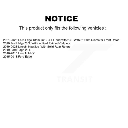 Front Rear Ceramic Brake Pads Kit For Ford Edge Lincoln Nautilus MKX KTC-100305