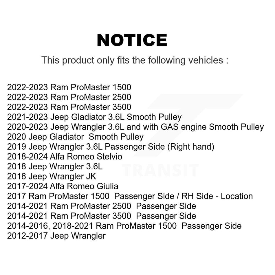 Accessory Drive Belt Idler Pulley KTP-89161 For Jeep Wrangler Ram Gladiator ProMaster 2500 3500 JK