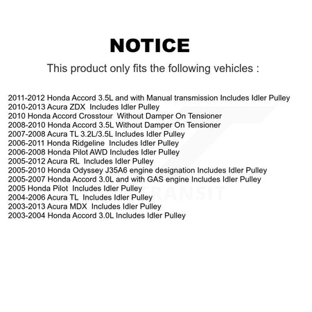 Accessory Drive Belt Tensioner Assembly KTP-89369 For Honda Accord Acura Odyssey MDX Ridgeline TL RL