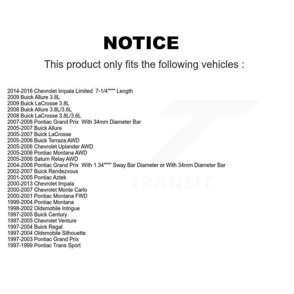 Front Suspension Bar Link Pair For Chevrolet Impala Buick Pontiac Grand Prix Century LaCrosse Rendezvous Monte Carlo Venture Limited Regal Montana Oldsmobile Uplander Intrigue Silhouette KTR-100661