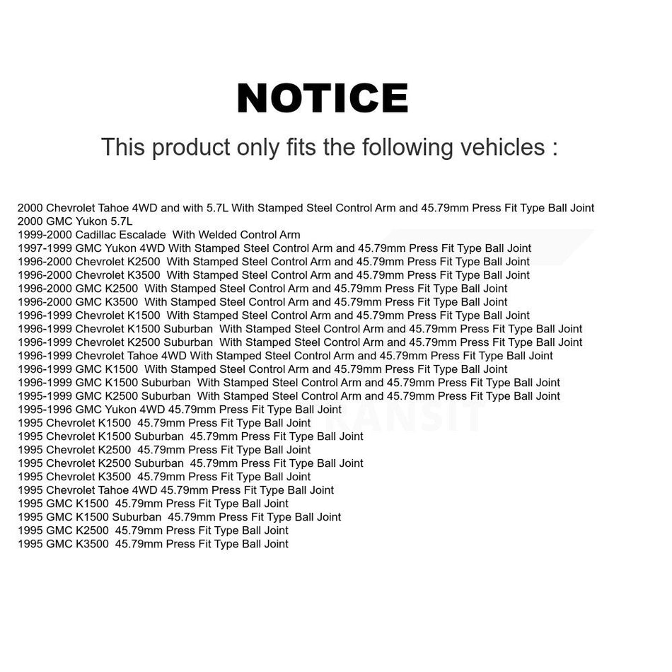 Front Suspension Ball Joints Pair For Chevrolet K1500 GMC Tahoe Suburban K2500 Yukon K3500 Cadillac Escalade KTR-101193
