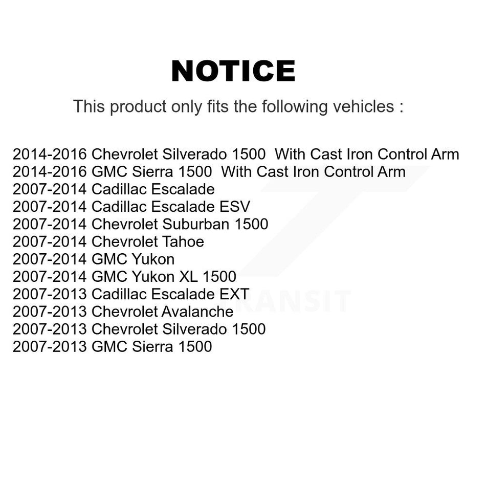 Front Suspension Control Arm And Ball Joint Assembly Kit For Chevrolet Silverado 1500 GMC Sierra Tahoe Yukon Suburban Cadillac XL Avalanche Escalade ESV EXT KTR-101423