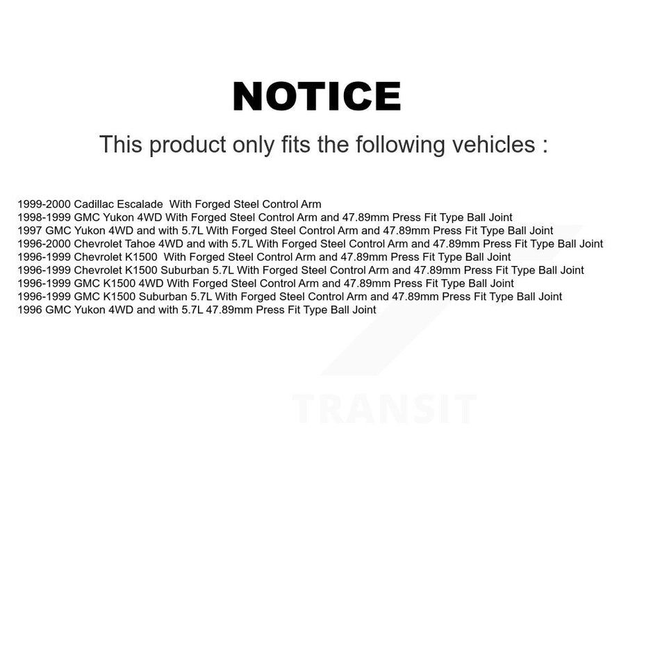 Front Suspension Ball Joints Kit For Chevrolet K1500 Tahoe GMC Suburban Yukon Cadillac Escalade KTR-101788