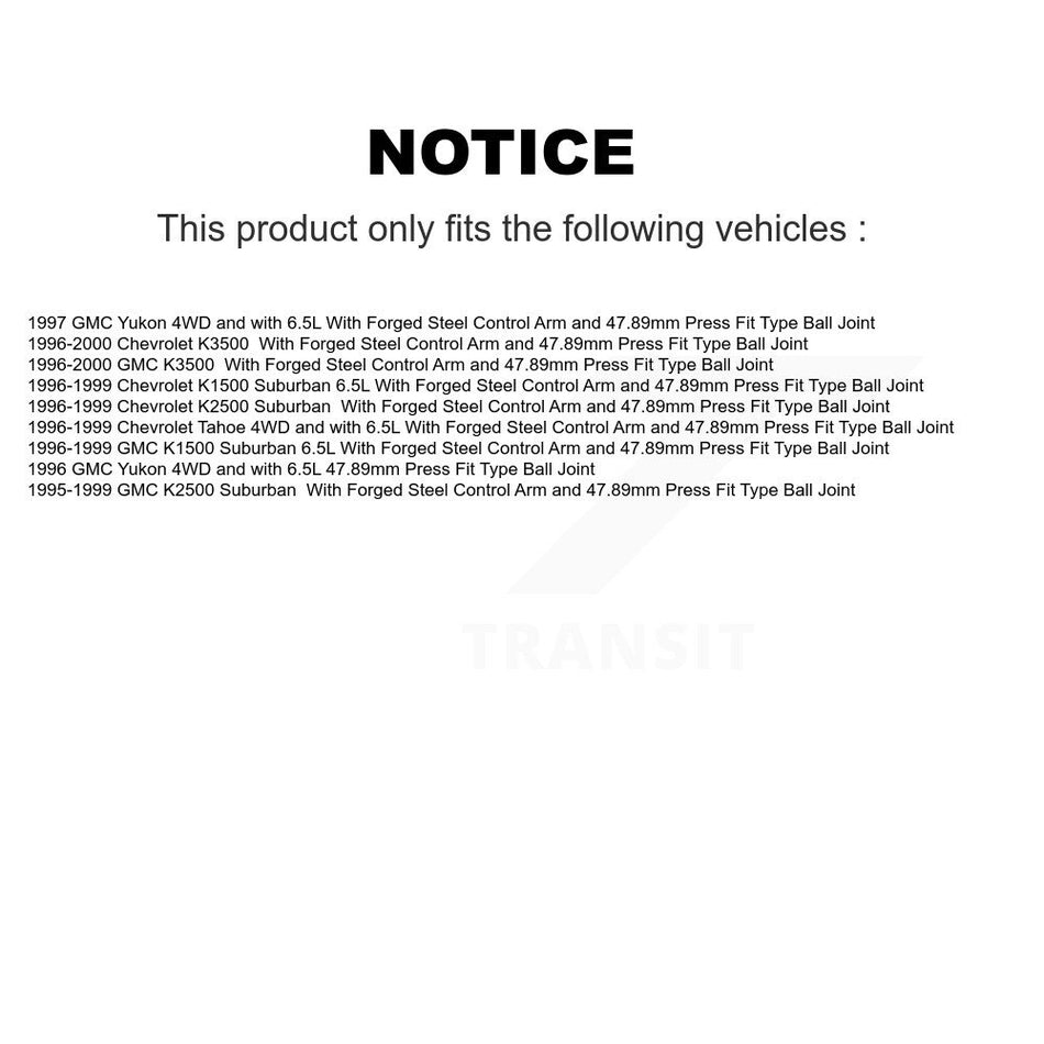Front Suspension Ball Joints Kit For Chevrolet Tahoe K1500 Suburban GMC K3500 K2500 Yukon KTR-101792